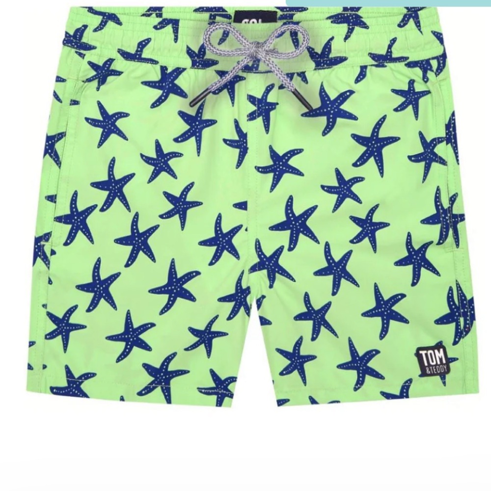Tom and Teddy Swim Trunks - Fresh Green & Blue Starfish
